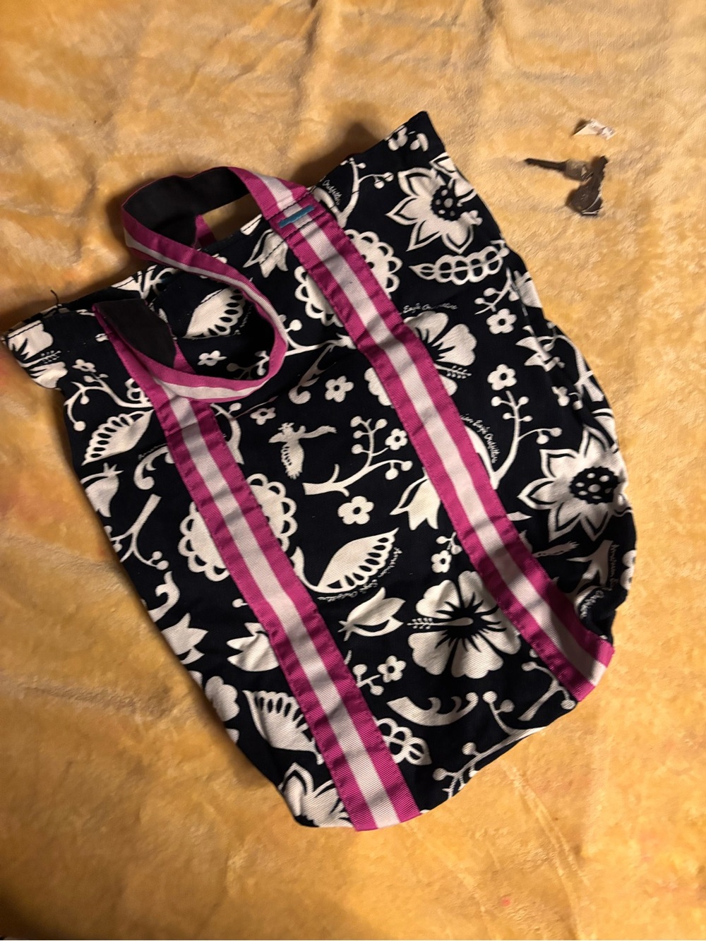American Eagle Outfitters Black & White Floral Shoulder Bag with Pink Straps